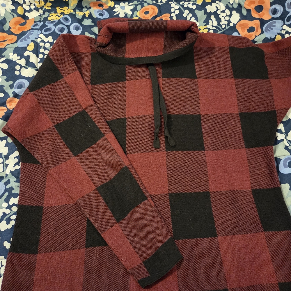 Adrienne Vittadini Red and Black Plaid Sweater